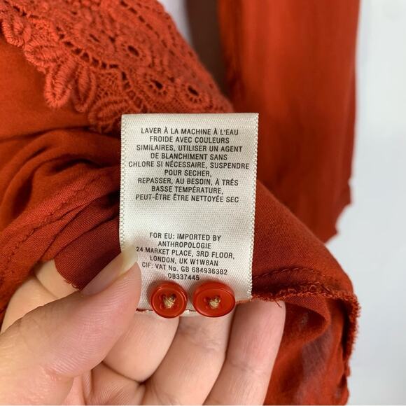Maeve Anthropologie Crescent Street Blouse top rust orange terracotta top size 2 - Picture 7 of 9
